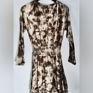 Rails gray/black print dress w/button front/layered skirt,Elastic waist, Sz XXS